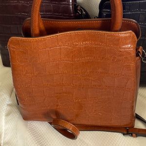 Croc Embossed Leather Satchel, fine leather.